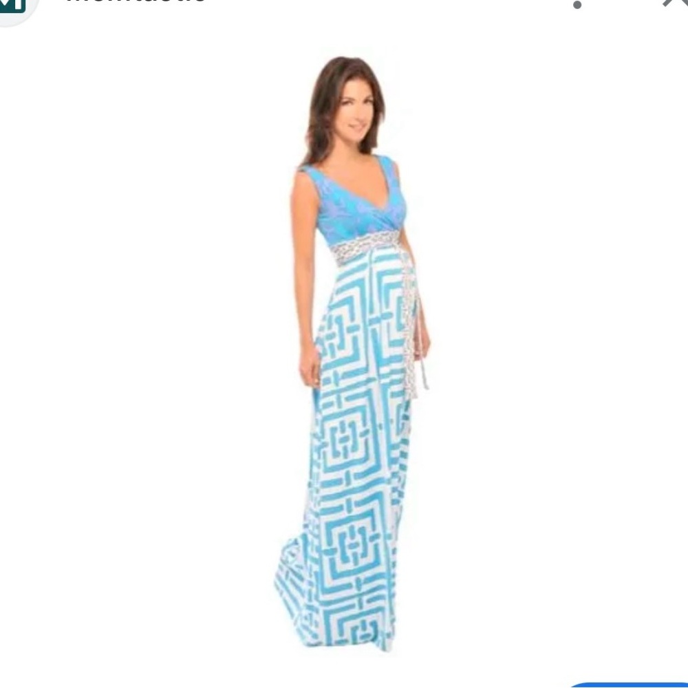 Olian Mina Blue Geometric Maxi Dress Maternity Small